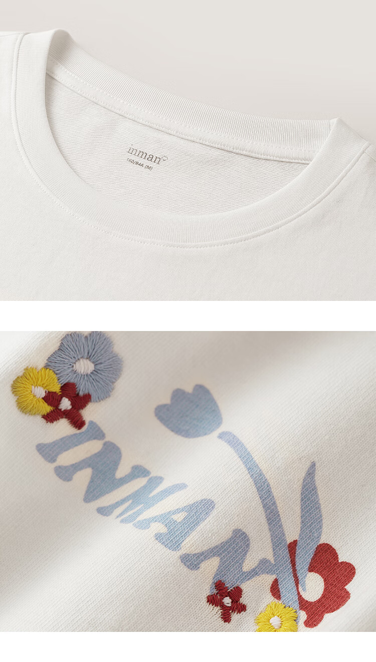 INMAN Women's 2025 Summer Embroidered Comfortable Simple Pullover Loose Fit Cotton Short Sleeve T-Shirt Sakura Pink S 47