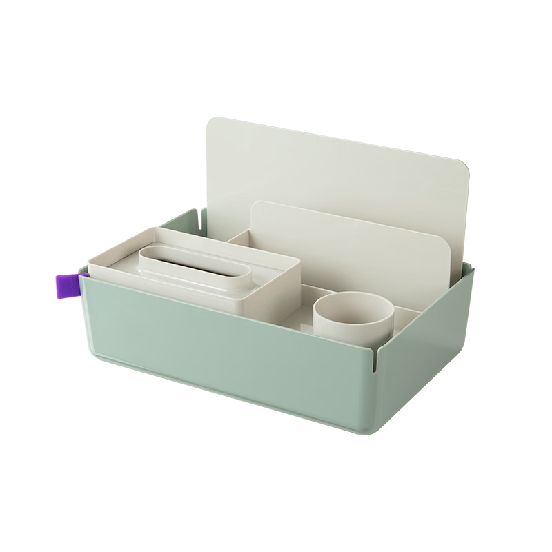 Deli Multifunctional Storage Box with Practical Compartments Pen Holder Bookend Storage Basket File Frame/Cabinet with Tissue Storage Box Small Item Organizer Shelf XDM33 Green