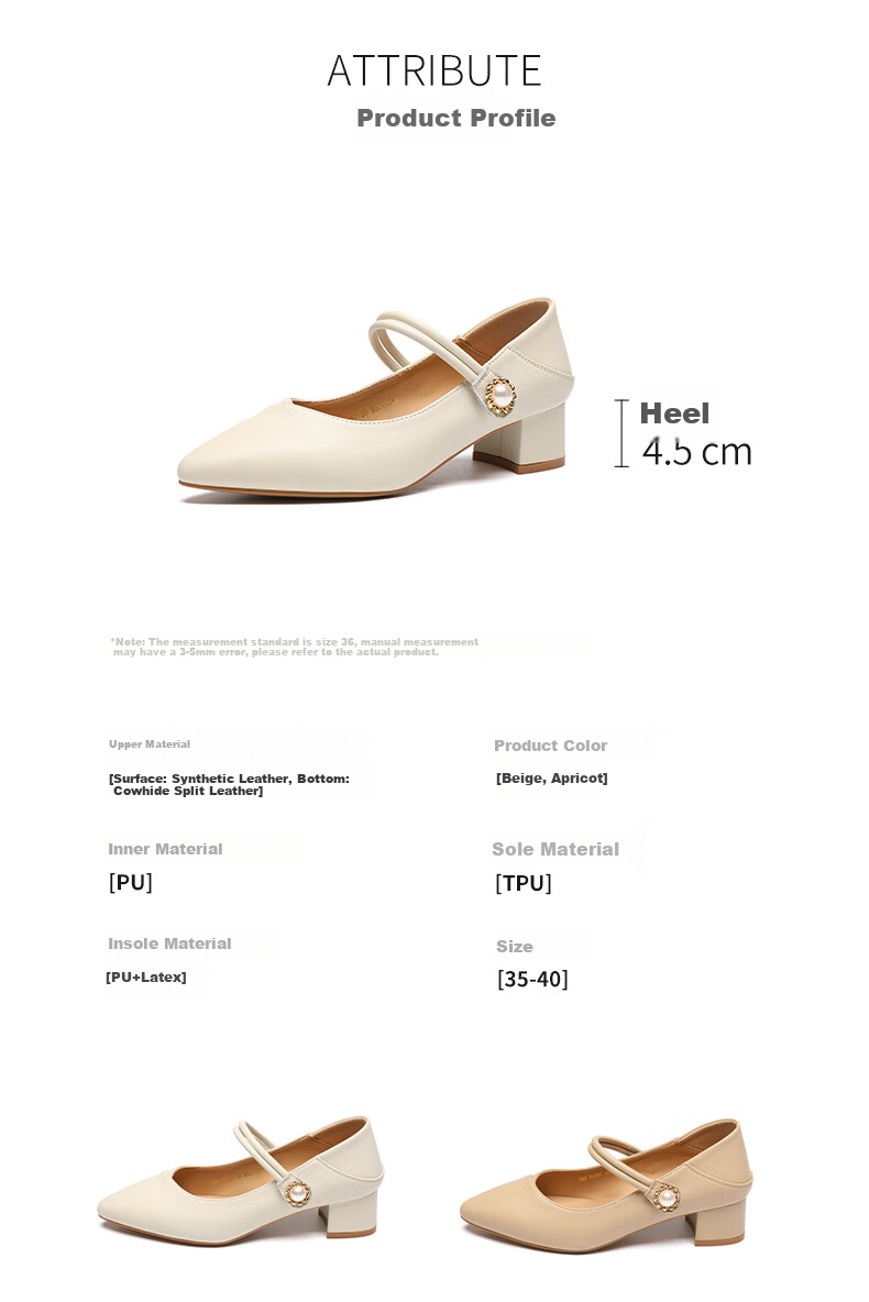 ZHR Mary Jane Shoes for Women, Elegant Pointed Toe Chunky Heel Leather Shoes, Slip-On Commuter Dual-Wear Women's Shoes BL267 Beige 38 7
