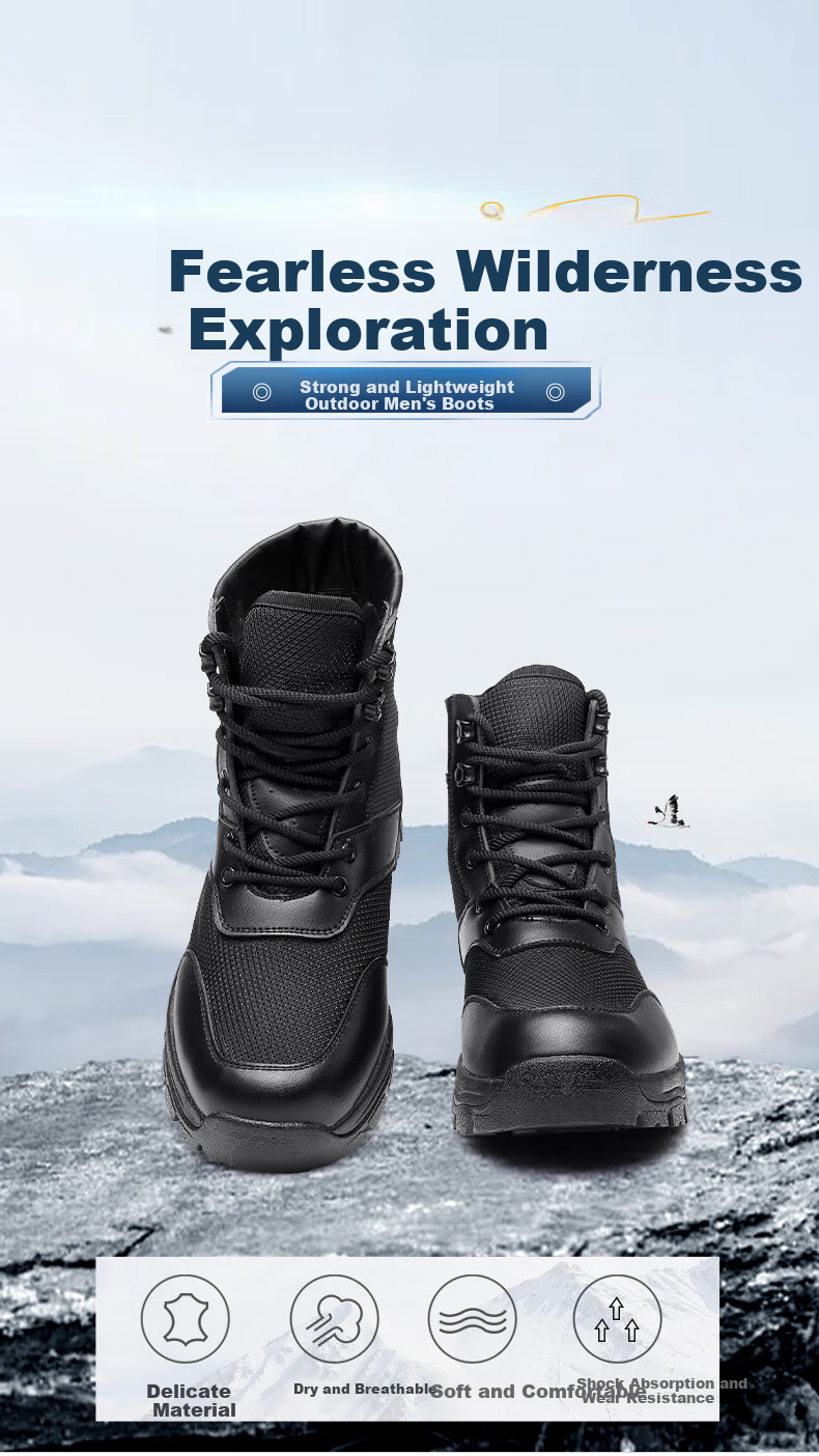 Qiangren Outdoor Men's Boots, Duty Boots, Comfortable Breathable Mesh Hiking Training Short Boots, JDX19116L, Black, Size 42 1