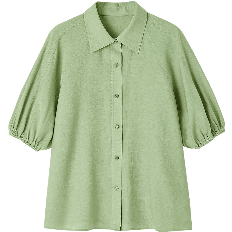 Demana [Su Jian Aesthetics] Summer Acetate Polyester Shirt with Panel Stitching and Elastic Lantern Sleeves Women's Top