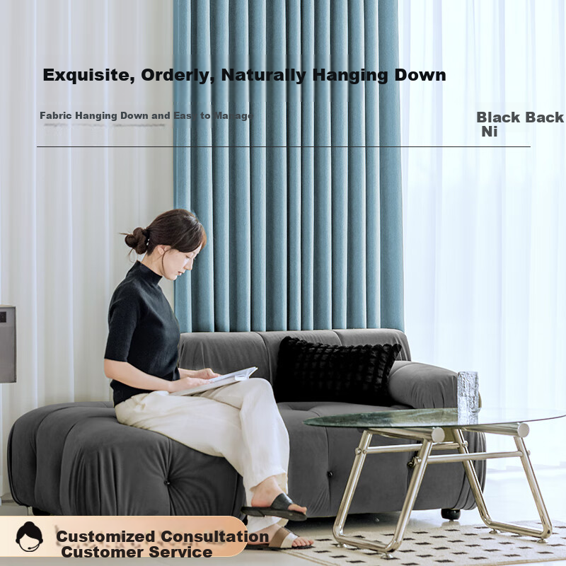 Ali Blackout Curtains, Sunshade Curtains, Ready-Made, No Drilling Required, Soundproof, with Hooks, 2.5*2.4 Meters