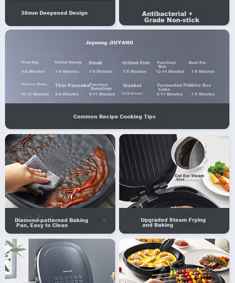 Joyoung Home Use 36mm Deep Electric Griddle Breakfast Maker, Double-Sided Heating Pancake Pan JK30-GK128 3