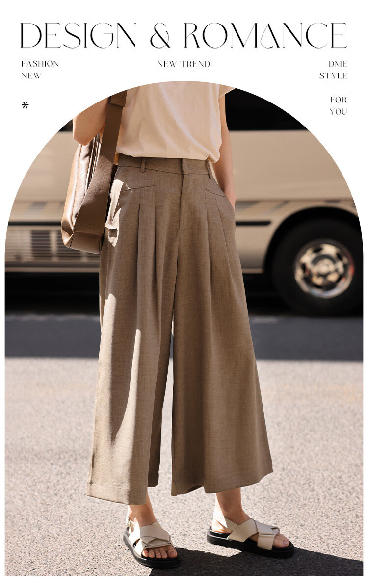Dme [Pleated Skirt Pants], Summer Casual, Hidden Button, Flat Waist, Pleated Decorative Skirt Pants for Wome 1