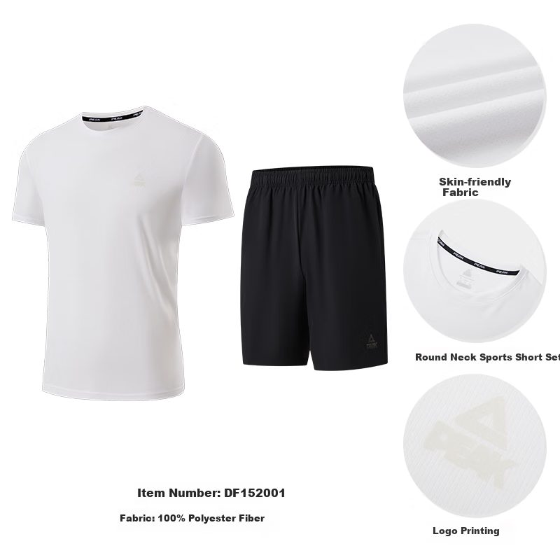PEAK Quick-Dry Sports Set for Men, Summer Running Casual Badminton Outfit, Breathable Two-Piece Short-Sleeve Shorts for Men DF152001