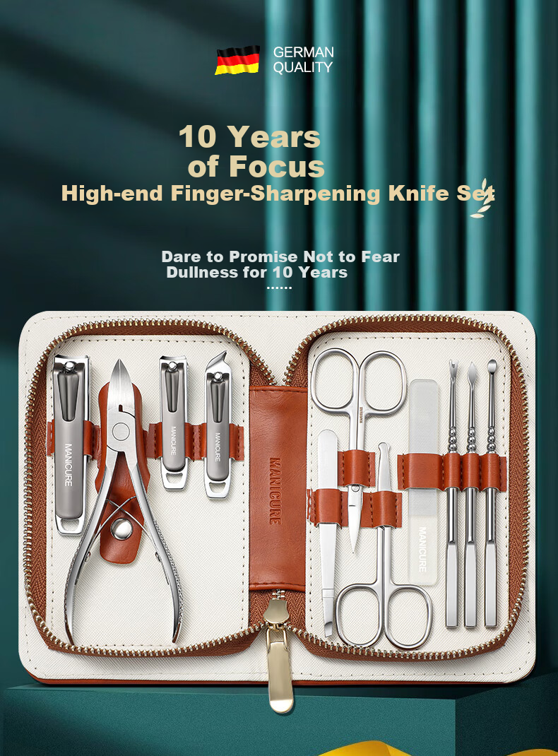 Haifeinuo Nail Clipper Set Tools Including Nail Clippers, Tweezers, Ear Pick, Nail File, Nose Hair Trimmer, 11-Piece Set 1