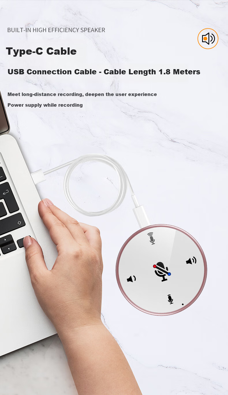NINTAUS Y02A Video Conference Omnidirectional Microphone USB Computer Laptop Speaker with Microphone for Online Classes, Recording, Bluetooth Microphone, Gaming Desktop Speaker, Platinum Color 7