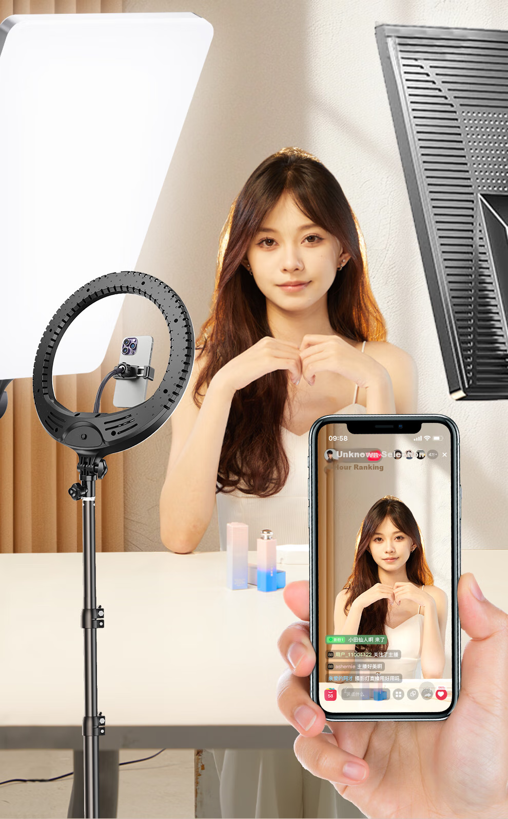 Beiyang 100W Live Streaming Fill Light, Professional Indoor Photography Light for Portraits, Desktop Jade And Jadeite Jewelry Shooting, Overhead Photography LED Panel Light, Constant Soft Light, Face Light, Flat Panel Light 5