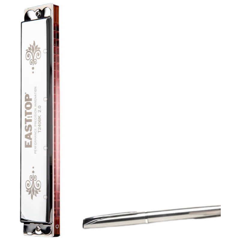 EAST TOP 24-Hole Polyphonic Harmonica T2406K 2.0 Silver Cover Plate Advanced Adult Performance Children Students Beginner Universal
