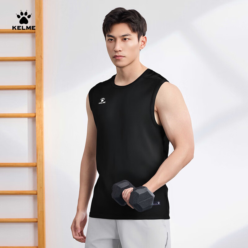 KELME Men's Sports Vest Summer New Basketball Training Running Fitness Sleeveless Quick-Dry T-Shirt Agate Black M
