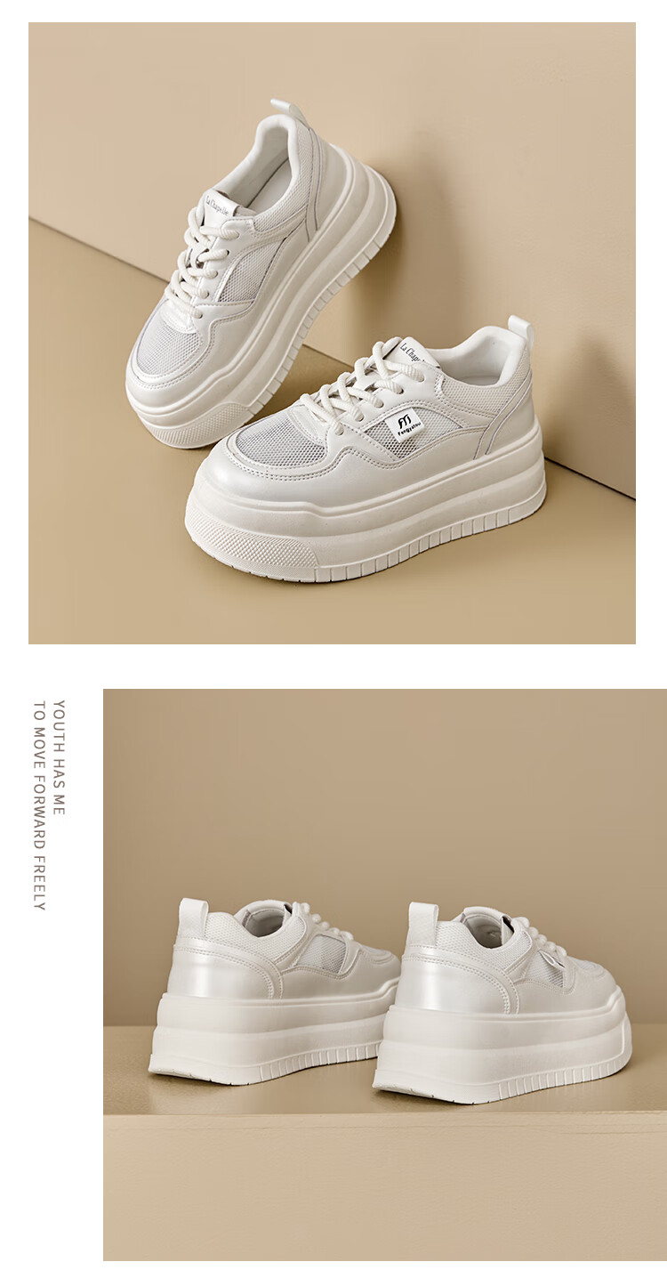 La Chapelle Breathable Lightweight Mesh Shoes, Autumn New Trendy Casual Sneakers, White Shoes, White, Size 36 6