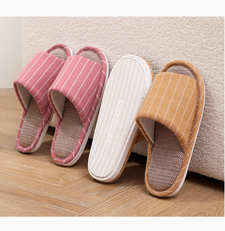 GUOLUOFEI High-Quality Linen Slippers for Men And Women, All-Season Indoor Non-Slip Sweat-Absorbing Cotton Slippers, Beige, Size 36-37 5