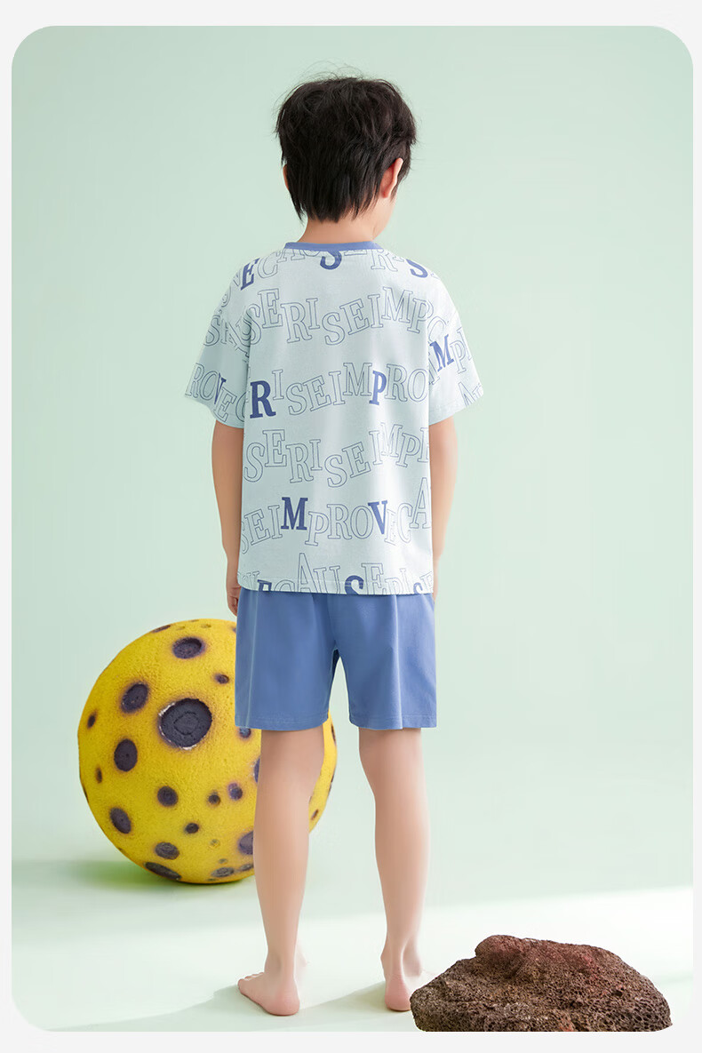 Fenteng Boys' Pajamas [Class A 7A Antibacterial] 100% Cotton Lightweight Children's Short Sleeve Air Conditioning Set 10
