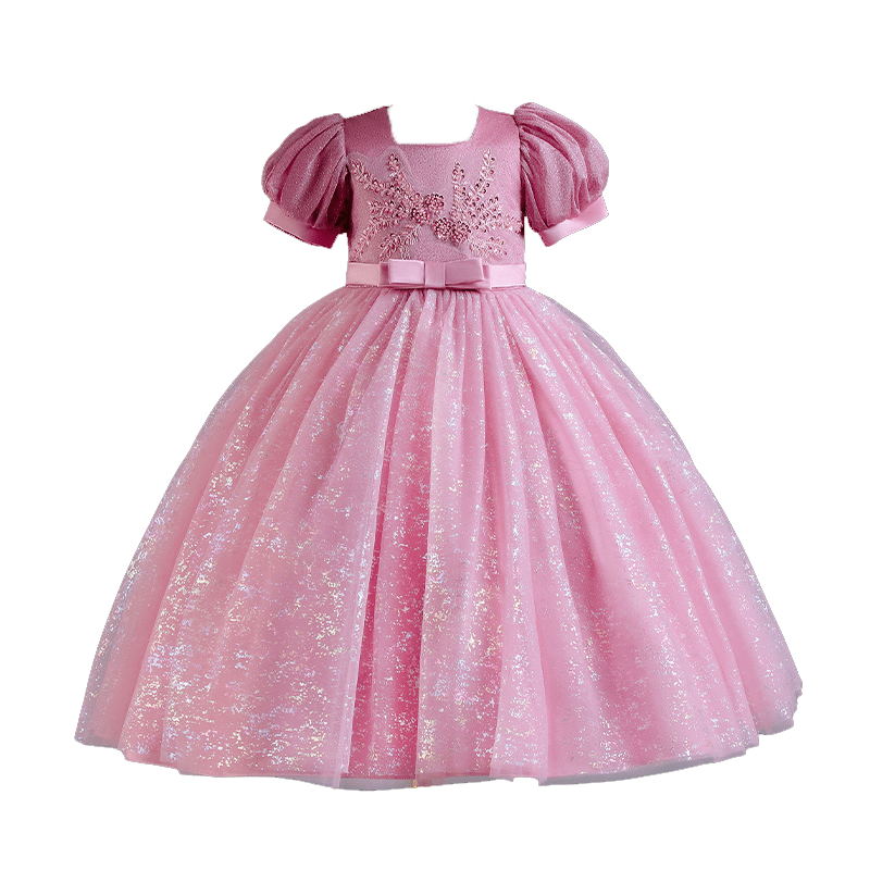 LUOBOBEIBEI 2026 Girls' Blue Long Dress, Children's Princess Dress for Weddings And Performances, Pink, Size 120