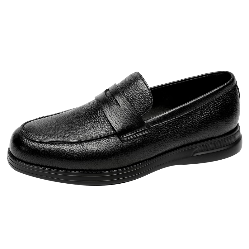 Goldlion Men's Shoes, Deer Leather Business Shoes, Comfortable Wear-Resistant Lightweight Loafers G216420370AAA Black Size 42