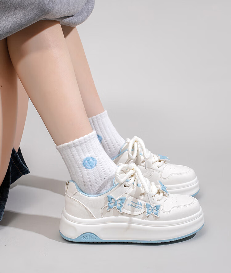 Warrior Women's Spring Thick-Soled Dopamine Sweet White Sneakers 5018Z Beige/Blue Size 39 4