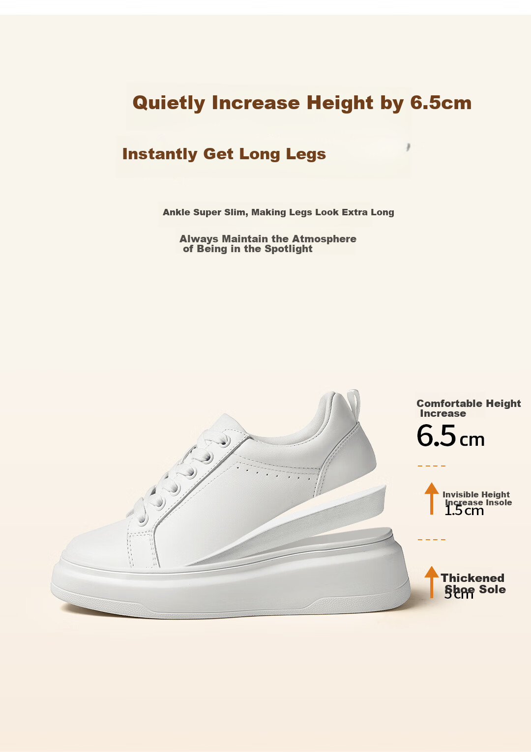 VOLO Rhinoceros Platform Sneakers, Thick-Soled White Shoes for Women, Height-Increasing Versatile Casual White Shoes, White Hollow Design, Size 35 6