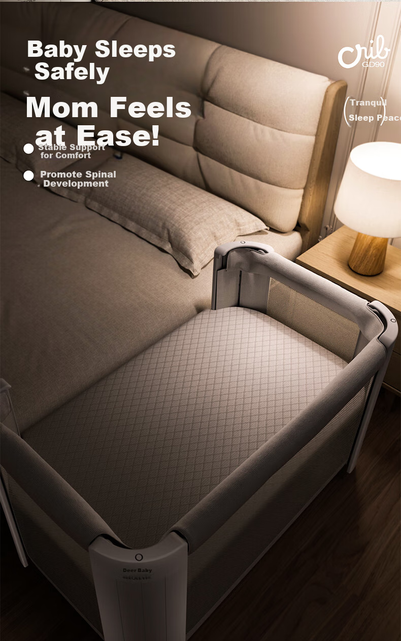 Leeoeevee Adjustable Height Baby Crib with Seamless Splicing, 4D Mattress, One-Button Opening And Closing, Multifunctional Portable Infant Bed 3