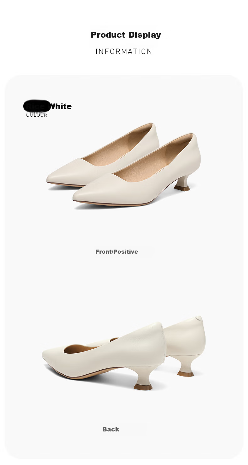 SENDA High Heels, Women's Sexy Thin Heel, Comfortable Genuine Leather, Commuter Pointed Toe Low-Cut Pumps ZTC02CQ3, Beige, Size 35 5