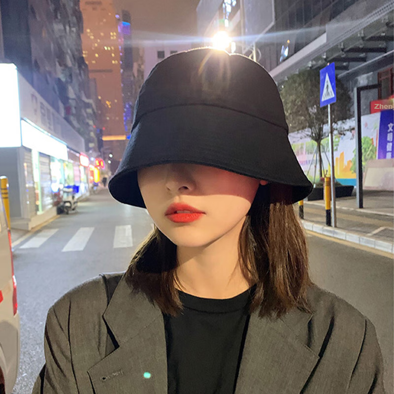 XUEXIMAN Women's Black Straight Bucket Fisherman Hat, Thin Style, Face-Covering, Sun-Protective Hat