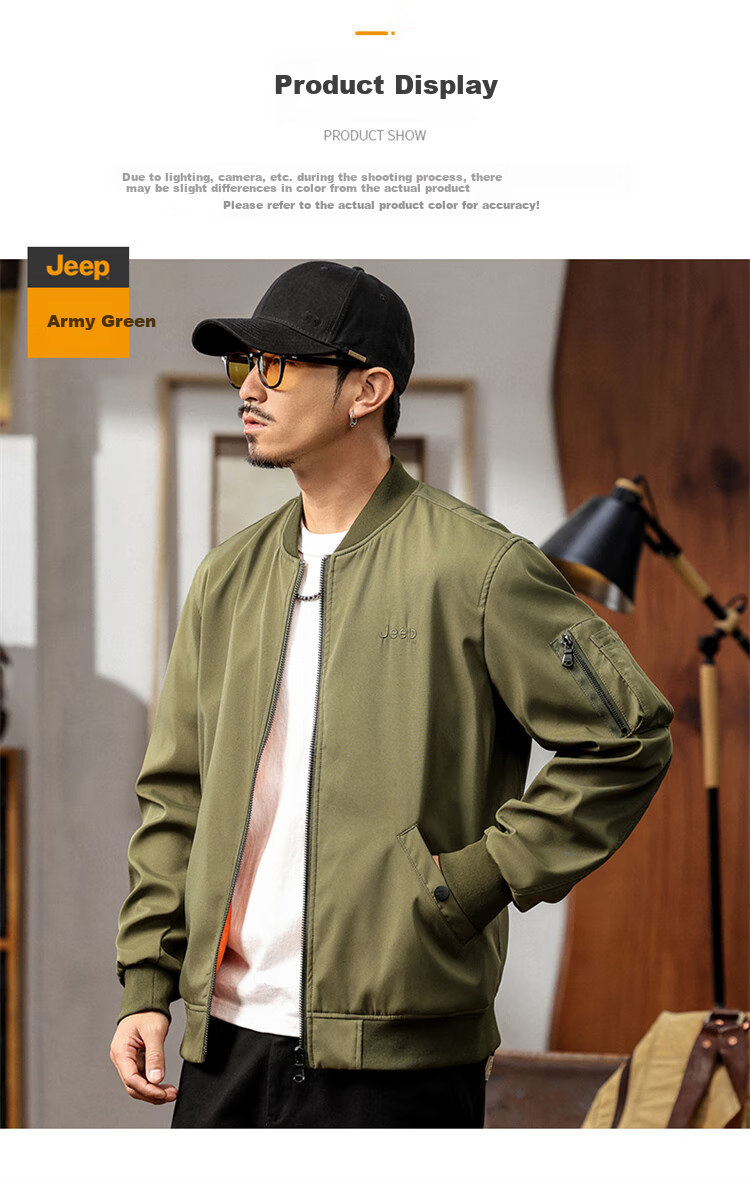 JEEP Men's Executive Jacket, Spring And Autumn Loose-Fitting Workwear Casual Clothing for Men, Army Green, L 6