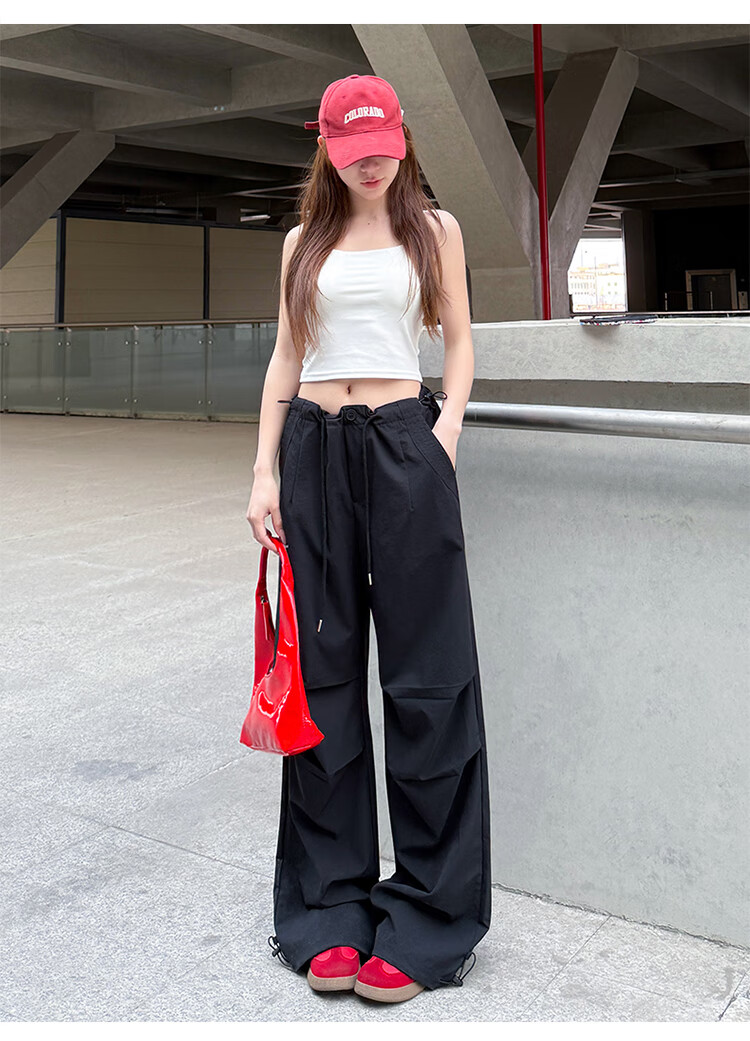 Women’s Free Style Side Drawstring Cargo Pants 2026 Summer New Petite Casual Wide-Leg Quick-Dry High-Waist Paratrooper Pants 25