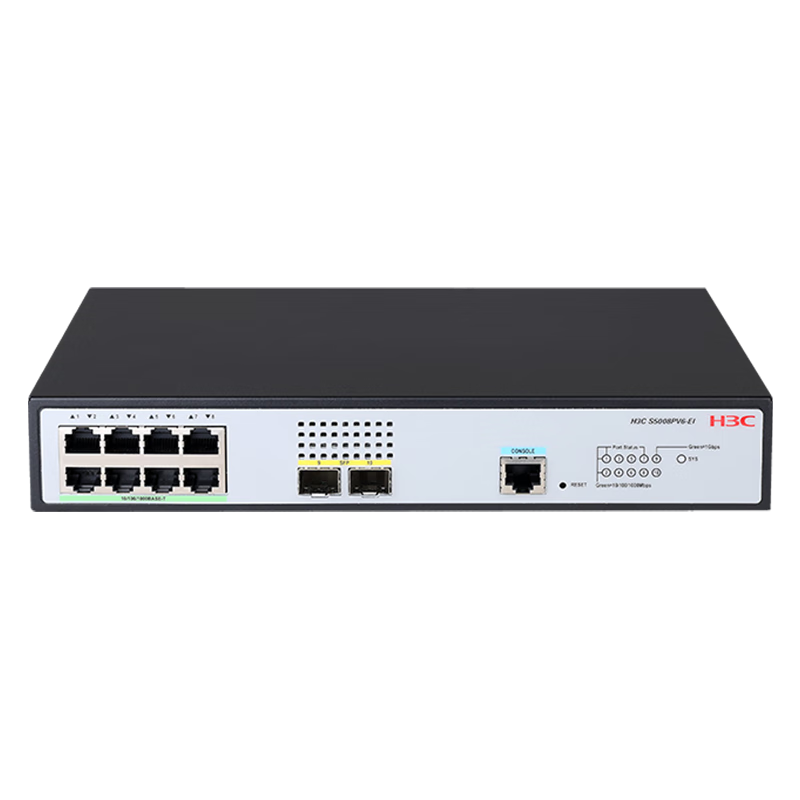 H3C S5008PV6-EI, 8 Ethernet Ports + 2 Fiber Ports, Full Gigabit Layer 2 Managed Enterprise-Grade Network Switch, IPv6/Smart Stack/Layer Aggregation/VLAN