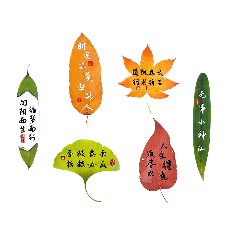 Mili Creative Leaf Bookmark Chinese Style Student Reward Gift Calligraphy Inspirational Text Page Holder Plant Vein Dried Flower DIY Gift Graduation Souvenir for Teacher