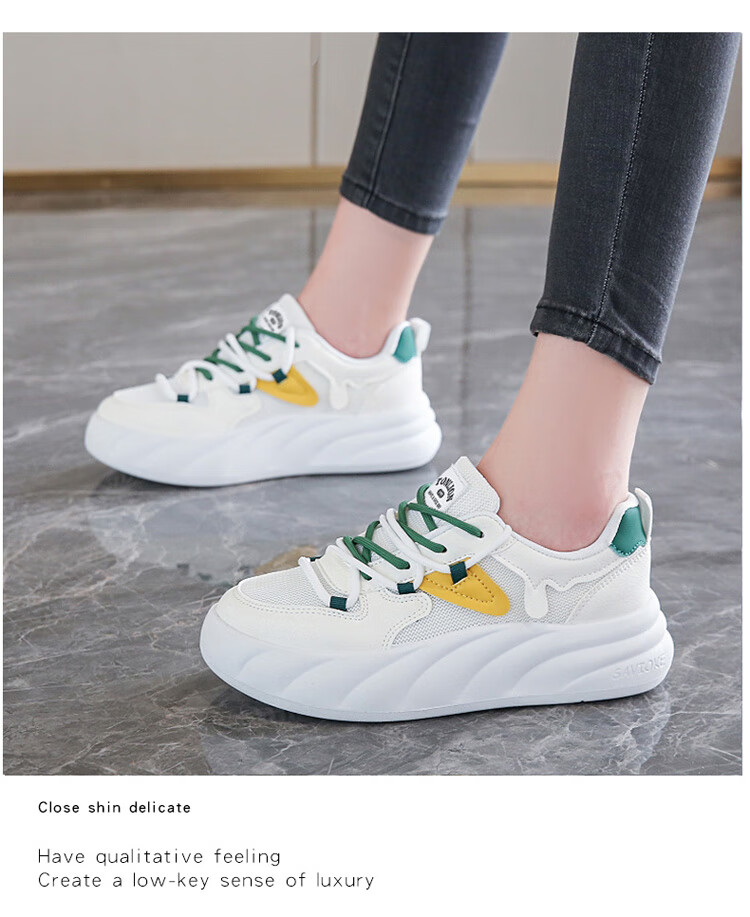 TonLion Women's Spring Summer Student Sneakers Thick Sole Height Increasing Casual White Green Shoes Size 40 13