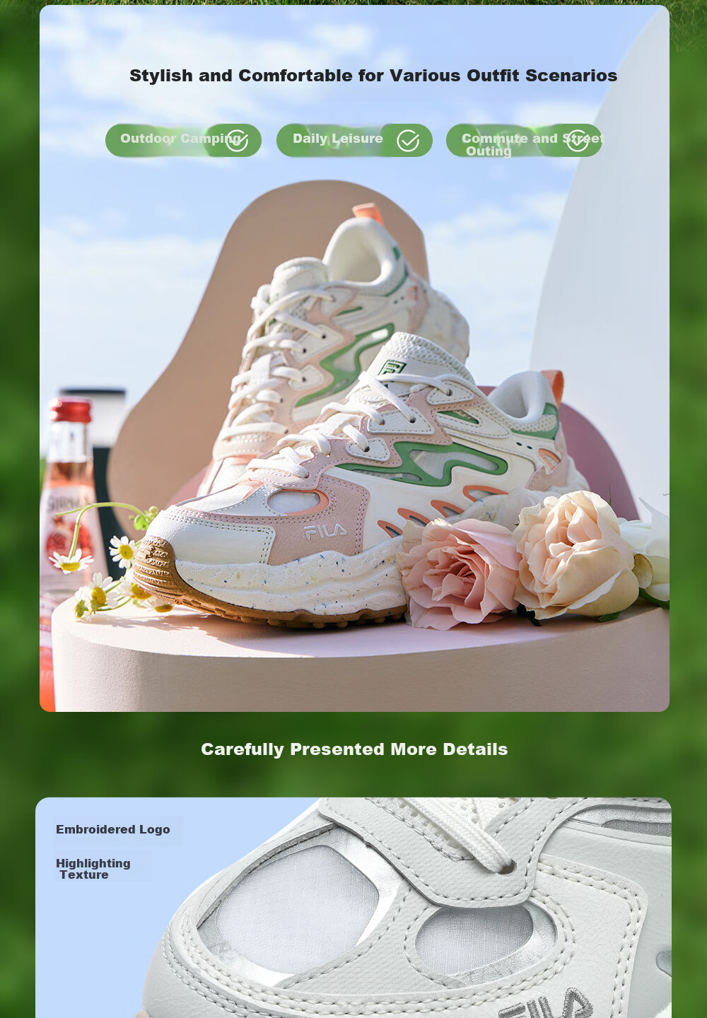FILA Fern Pattern Sneakers [Yang Mi Style] Women's Dad Shoes Sports Casual Shoes 8