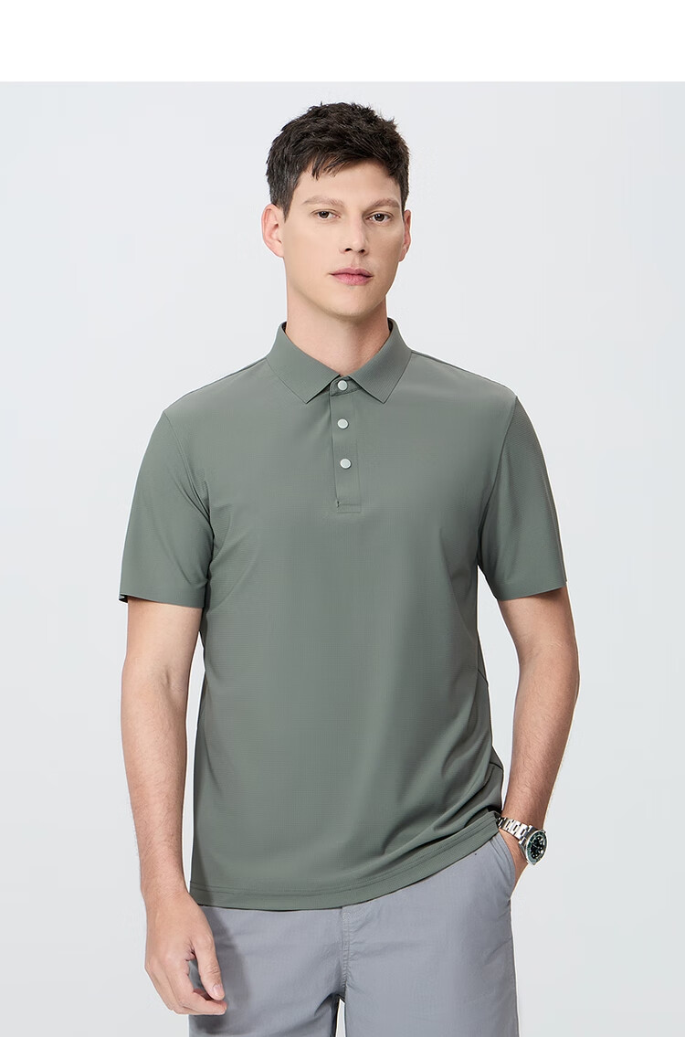 DANCING WOLVES [Elastic Chenille] Lightweight Quick-Dry Summer Casual Men's Short-Sleeve POLO Shirt, 015 Dark Gray, M(170) 12