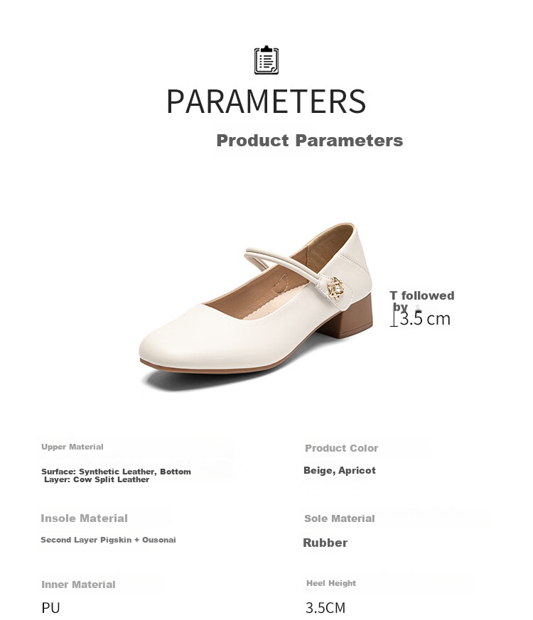 ZHR Women's Single Shoes Elegant One-Strap Mary Jane Shoes with Chunky Heel Fashionable Women's Shoes AH506 Apricot Color Size 36 8