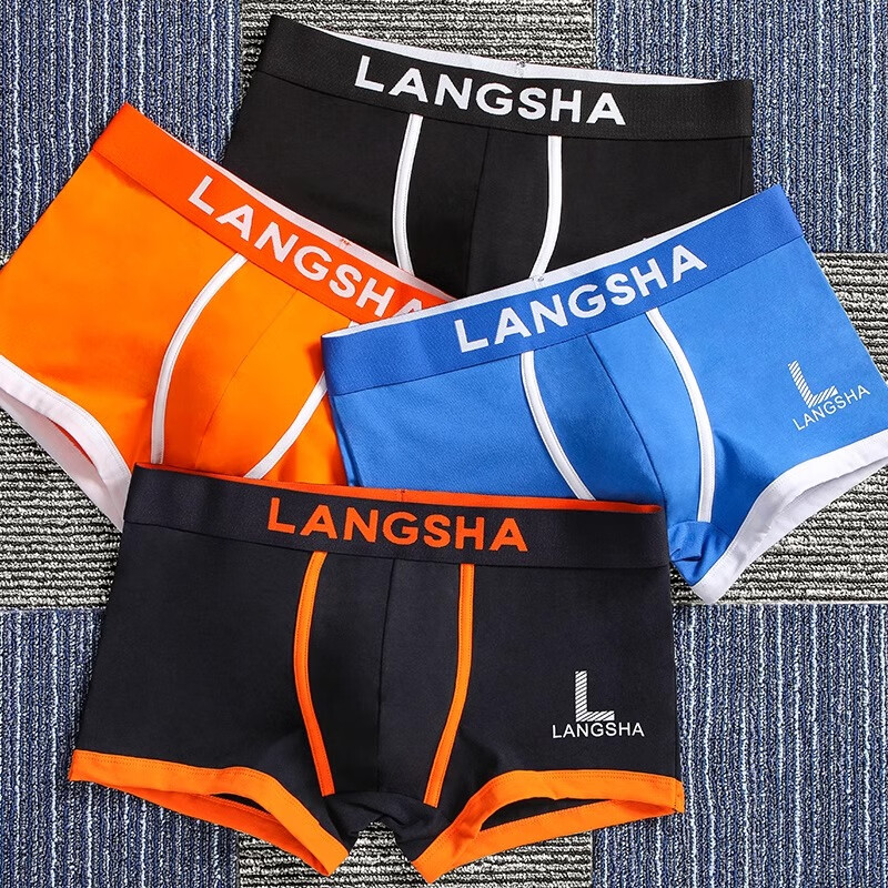Мужские трусы LangSha, боксеры из чистого хлопка, молодежные, модные, свободные, больших размеров, 4 шт.