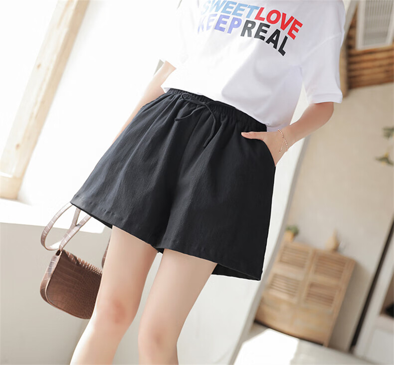 LangSha Cotton And Linen Shorts for Women, Summer A-Line Style, Plus Size, Sports Shorts, Versatile High-Waist Loose Casual Wide-Leg Hot Pants 20