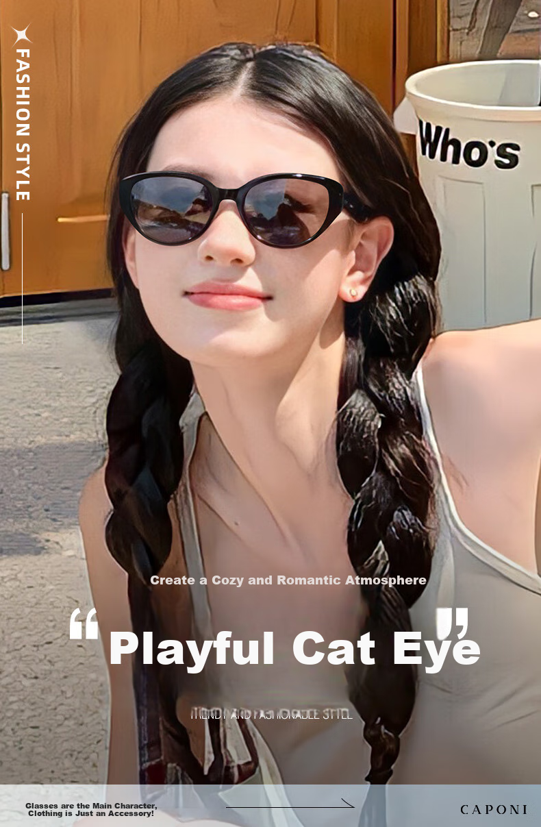 CAPONI Cat Eye Sunglasses for Women, Polarized, Suitable for Nearsighted Drivers, UV Protection, Sun Protection, Small Frame, Retro Style, Slimming And Fashionable 1