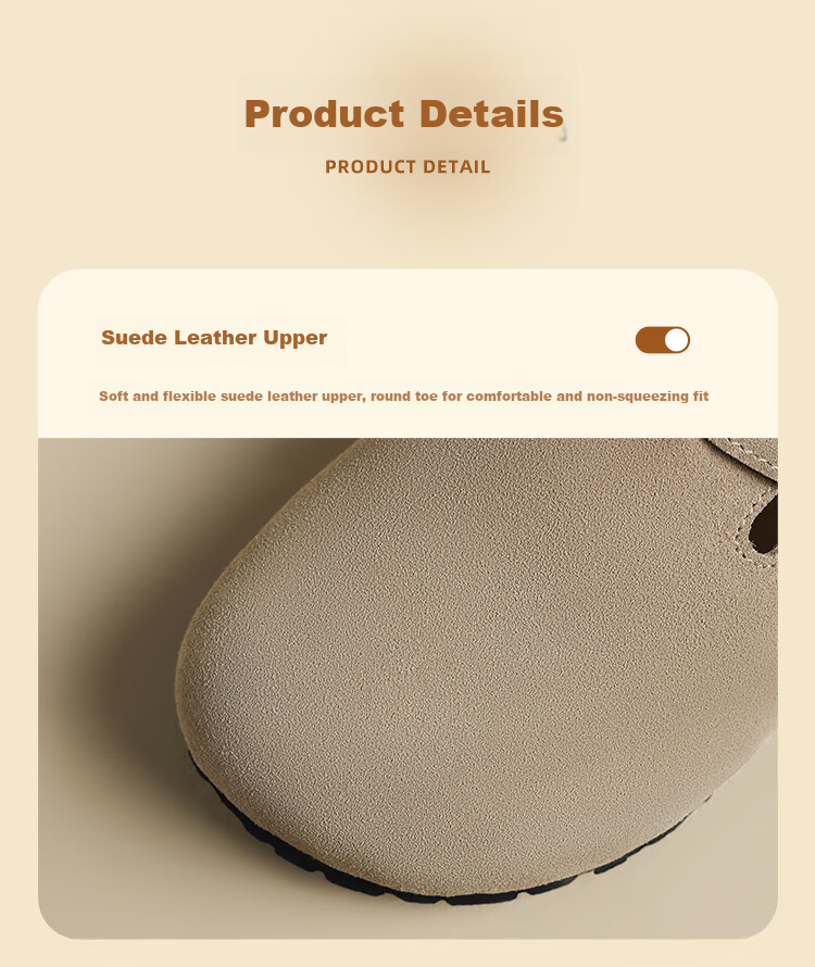 ZHR Women's Slippers, Retro Suede Cowhide Birkenstock-Style Shoes, Soft-Soled Outdoor Wear, Closed-Toe Slippers for Women, JQ03, Sand Color, Size 35 8