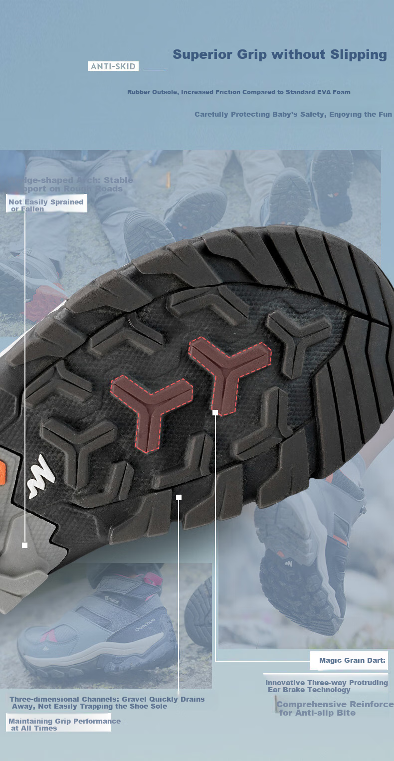 DECATHLON Children's Hiking Shoes, Outdoor Waterproof Trekking Shoes, Sports Shoes, QUJR Gray, Velcro, Size 32, 2999056 4