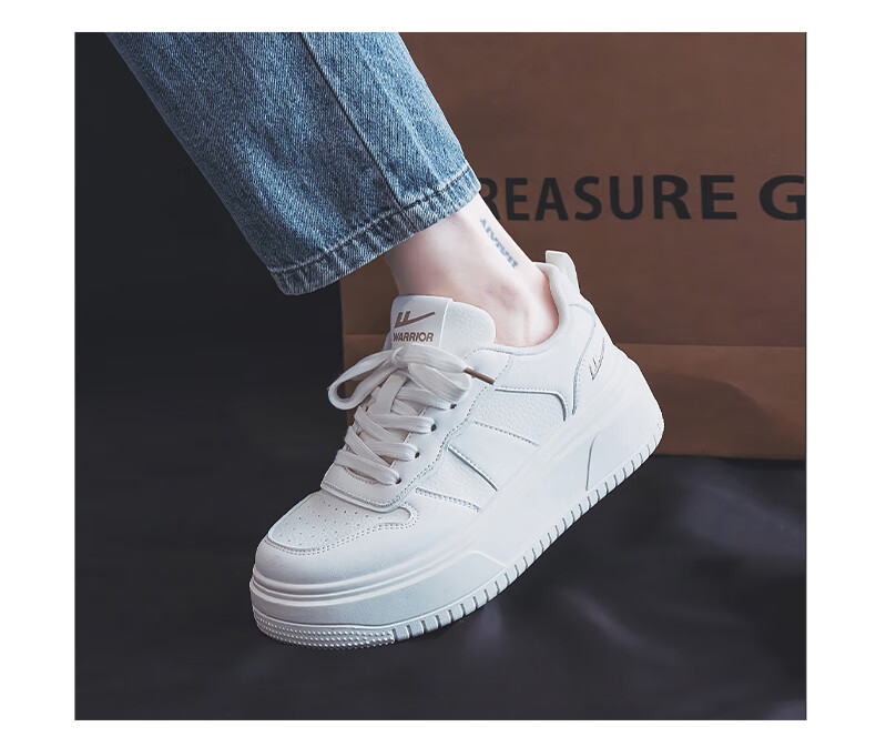 Warrior Women's Shoes, White Sneakers, Skateboard Shoes, New Spring 2026 Leather Dad Shoes, Thick-Soled Heightening Versatile Casual Sports Shoes 11