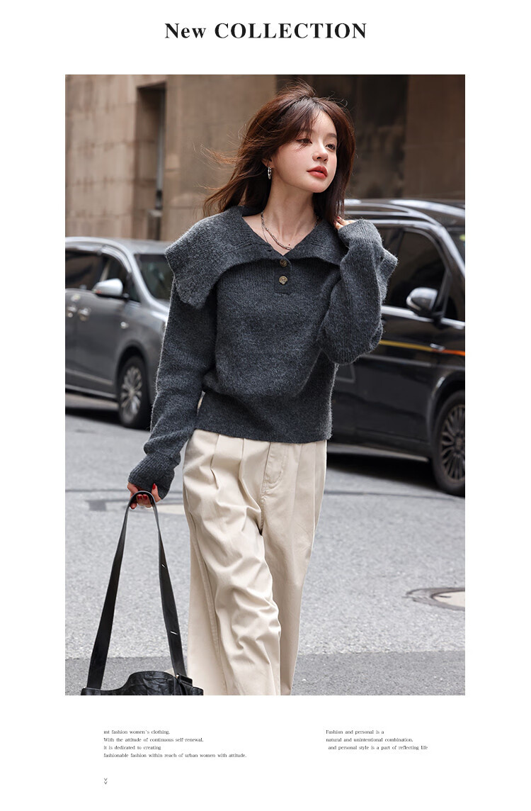 MT Vintage Maillard Tone Autumn American Retro Lapel Casual Knit Sweater 16