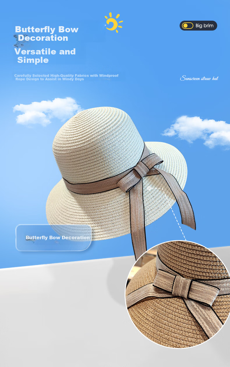 GLO-STORY Women's Sun Hat Outdoor Straw Hat for Travel, Beach, Korean Style Butterfly Bow Trendy WMZ824172 5