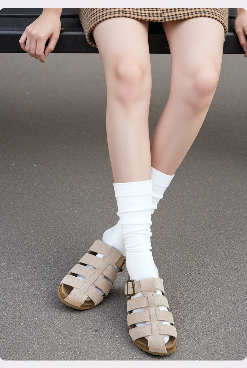 MONDOBELL Sandals, Slip-Ons, Retro Birkenstock-Style Flat Shoes, Spring And Summer Outdoor Wear, Fashionable Casual Versatile Soft-Soled Women's Slippers, Closed-Toe, Camel Color, Size 37 5