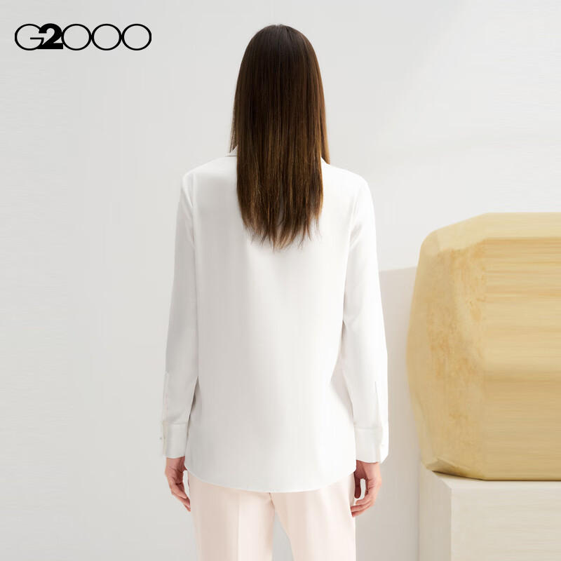 G2000 [Smooth Color Cotton Fabric/drape] Women's Spring And Summer Elegant Comfortable Commuter Casual Shirt, Starlight White, Size 40