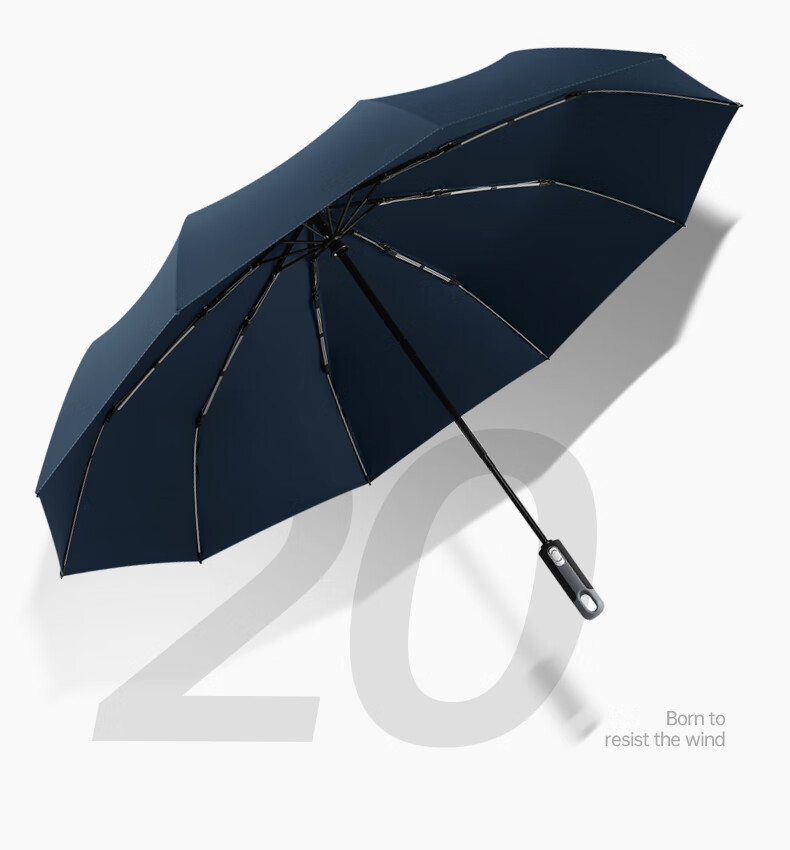 MAYDU Fully Automatic 10-Rib Umbrella, Men's Business Folding Umbrella for Sun And Rain, Extra Large Reinforced Tri-Fold Double Umbrella M3077 Navy Blue 14