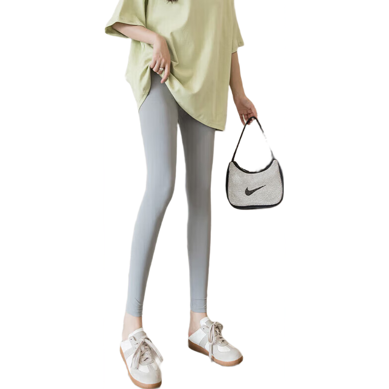 LangSha Women's Ice Silk Leggings for Outer Wear, Summer Thin Elastic Silky Tight High-Waist Slimming Cropped Pants