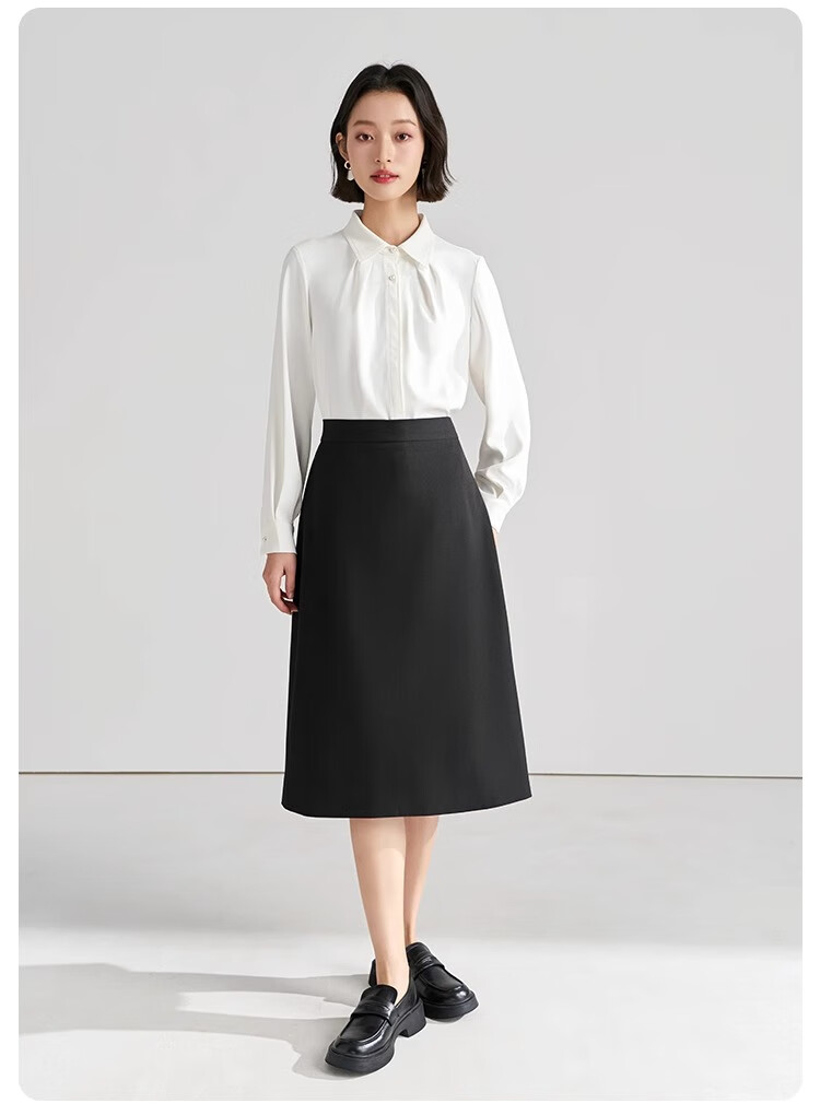 Bodexiaojie White Blouse for Women, Professional Commute Straight Shoulder Top, Petite Elegant Outfit, Formal Shirt 15