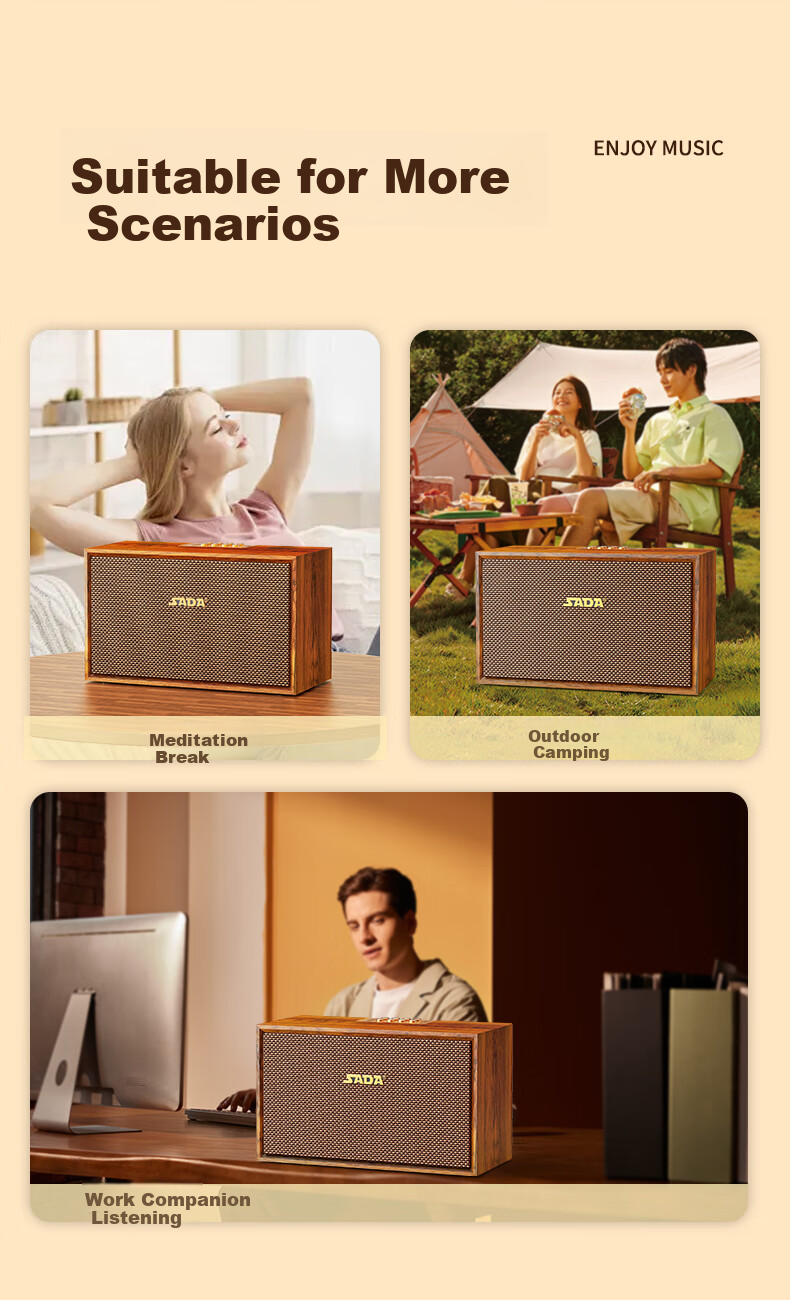 Saida SADA Home Bluetooth Speaker, Portable Retro Wooden Multimedia [PS5 Game Sound System], Multifunctional Card-Insertable Subwoofer, Desktop Long Battery Life Amplifier K58 3