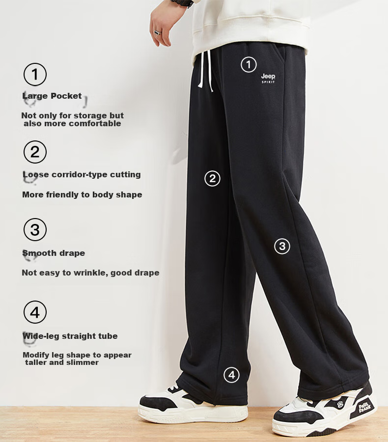 JEEP SPIRIT Men's Sports Pants, Summer Lightweight Trousers, Versatile Loose-Fitting Breathable Straight-Leg Casual Pants for Men, Black 3XL 3
