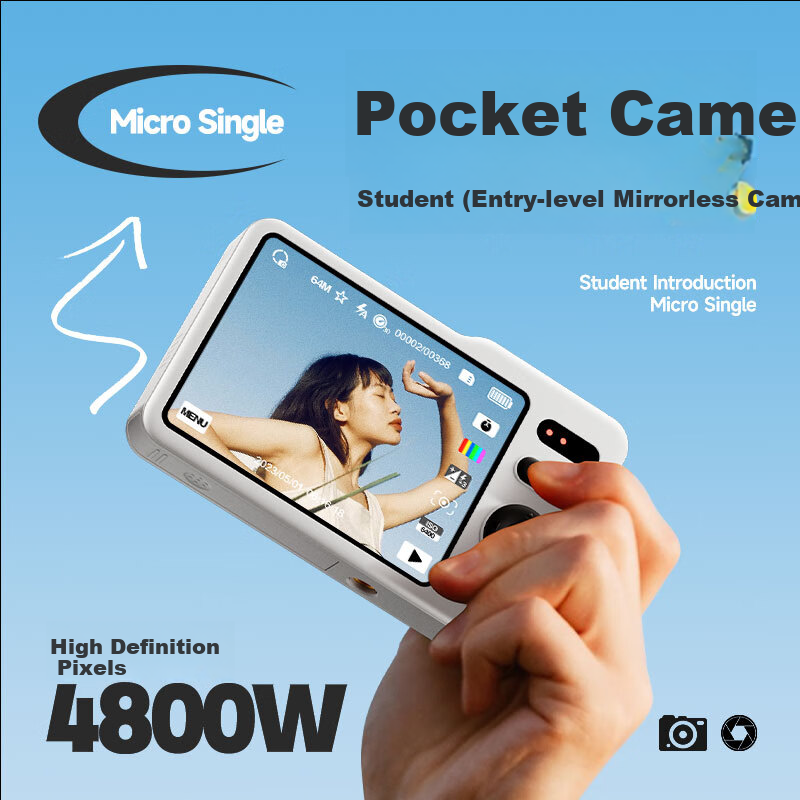 BENJIE M9 Digital Camera for Students, CCD, High-Definition, Can Transfer to Phone, High Pixel Count, Portable, Card Camera, Anti-Shake, Delayed Shooting, 2.8-Inch IPS Screen, 128GB Black