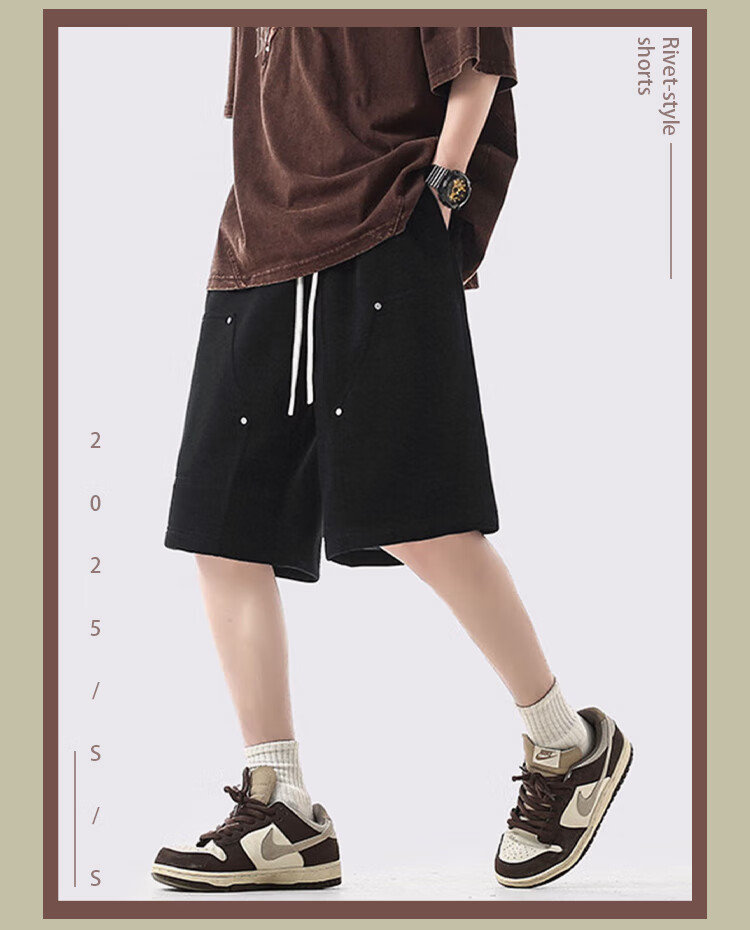 IZEXX American-Style Workwear Casual Shorts for Men, Summer Trendy High Street Loose Versatile Five-Point Pants IZ68 Earth Color M 3