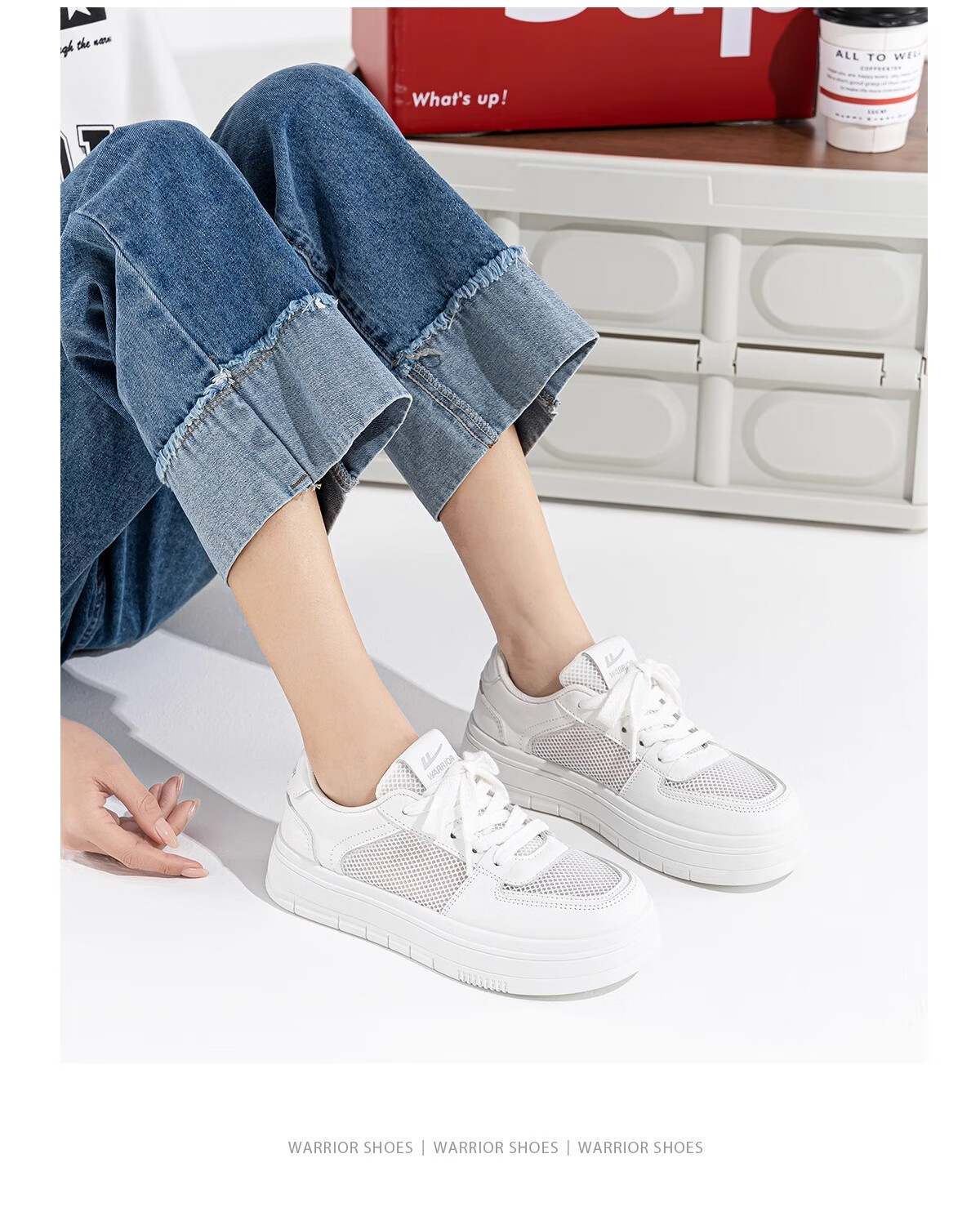 Huili Summer Breathable Mesh Panel Shoes for Women, Comfortable Versatile Thick-Soled Heightening Casual Shoes, White, Size 38 3
